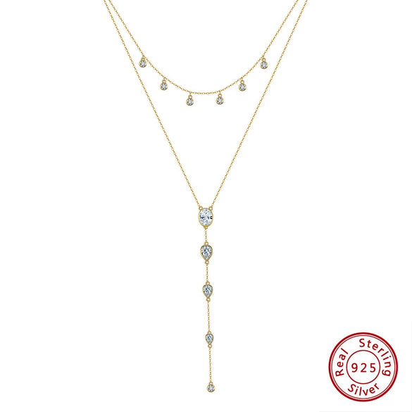 Wholesale Women's S925 Sterling Silver Geometric Stacked Tie Clavicle Chain Necklace Electroplated Jewelry