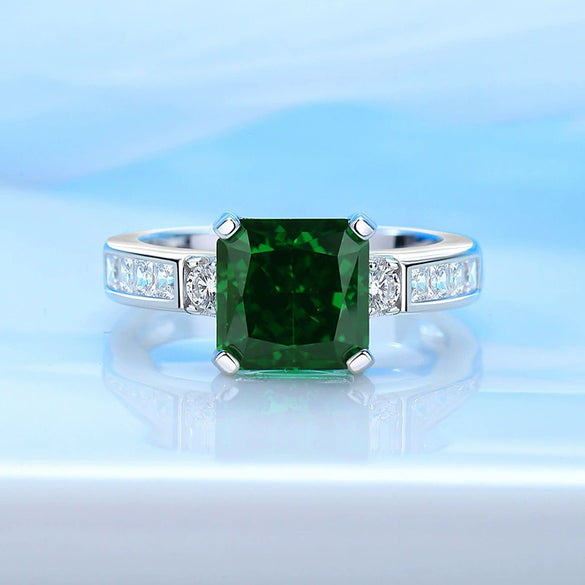 Wholesale Women's S925 Sterling Silver Geometric Style Emerald Cut Zircon Ring With High Carbon Diamond