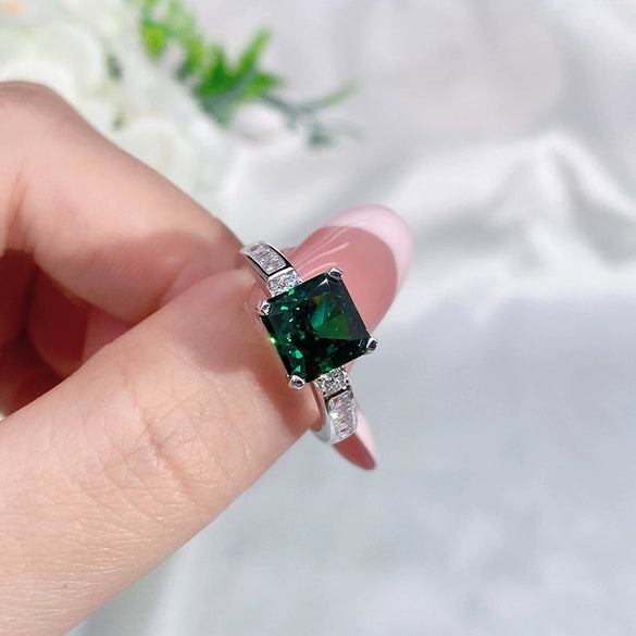 Wholesale Women's S925 Sterling Silver Geometric Style Emerald Cut Zircon Ring With High Carbon Diamond
