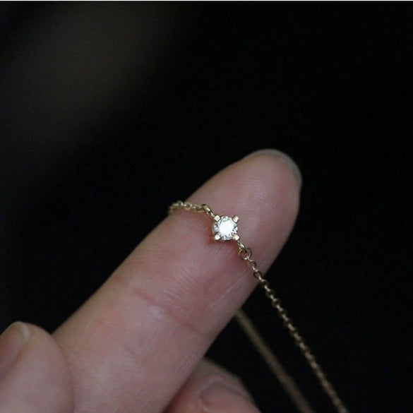Wholesale Women's S925 Sterling Silver Geometric Style Single Diamond Bracelet 14K Plated Gold