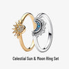 Wholesale Women's S925 Sterling Silver Geometric Sun Moon Star Ring Set Electroplated