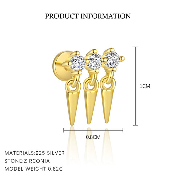 Wholesale Women's S925 Sterling Silver Geometric Tassel Pendant Zircon Earrings