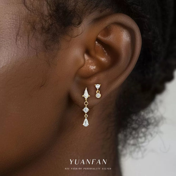 Wholesale Women's S925 Sterling Silver Geometric Tassel Pendant Zircon Earrings