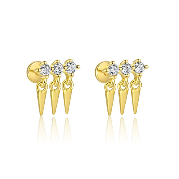 Wholesale Women's S925 Sterling Silver Geometric Tassel Pendant Zircon Earrings