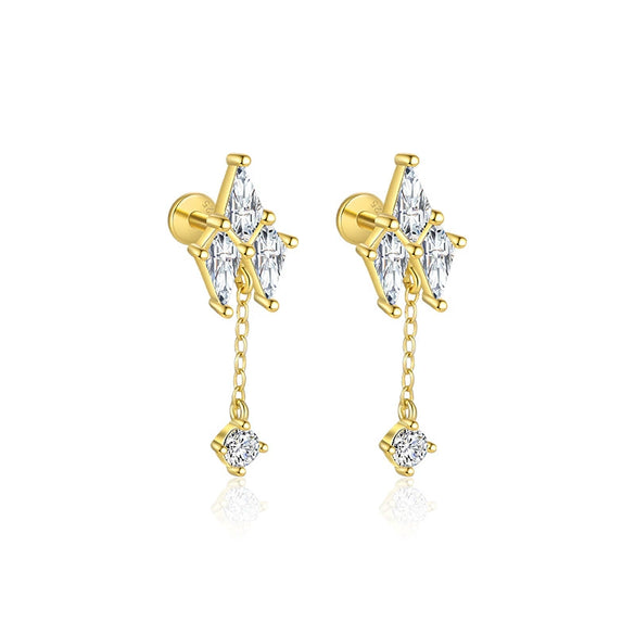 Wholesale Women's S925 Sterling Silver Geometric Tassel Pendant Zircon Earrings