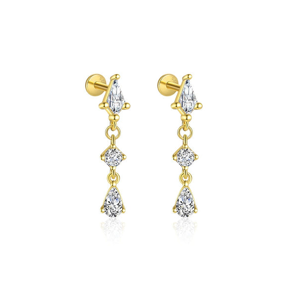 Wholesale Women's S925 Sterling Silver Geometric Tassel Pendant Zircon Earrings