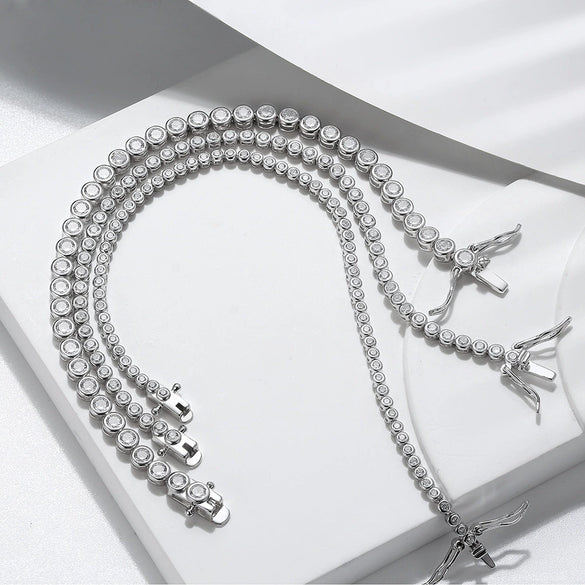Wholesale Women's S925 Sterling Silver Geometric Tennis Chain Bracelet With Electroplating