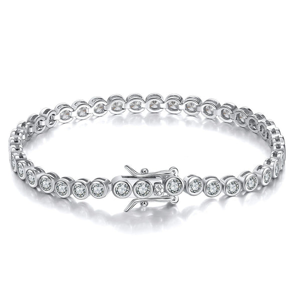 Wholesale Women's S925 Sterling Silver Geometric Tennis Chain Bracelet With Electroplating