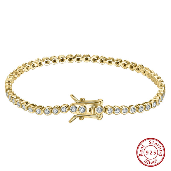 Wholesale Women's S925 Sterling Silver Geometric Tennis Chain Bracelet With Electroplating