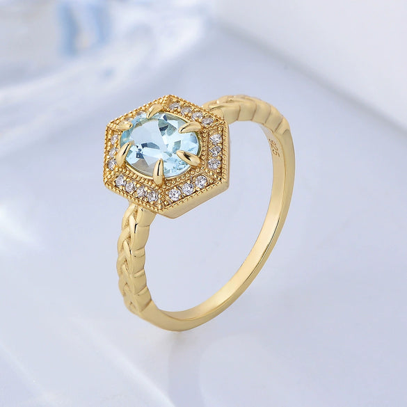 Wholesale Women's S925 Sterling Silver Geometric Topaz Ring Bracelet