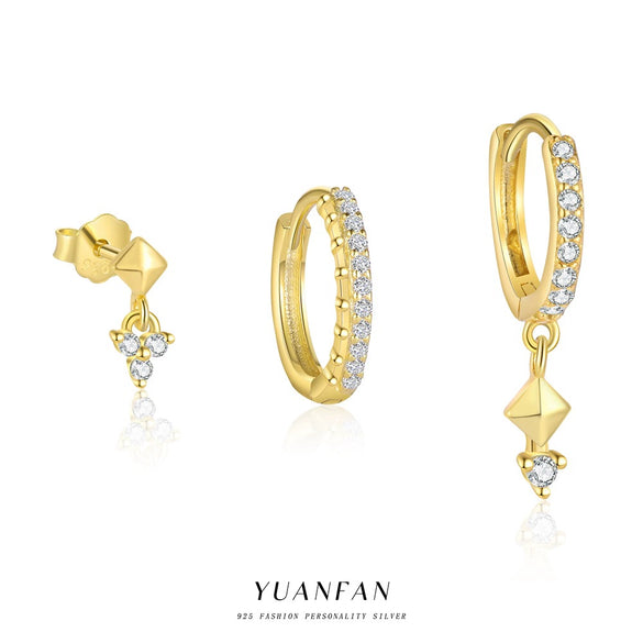 Wholesale Women's S925 Sterling Silver Geometric Triangle Earrings With Zirconia Treatment