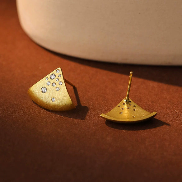 Wholesale Women's S925 Sterling Silver Geometric Triangle Stud Earrings With Frosted Brushed Texture And Electroplating Treatment