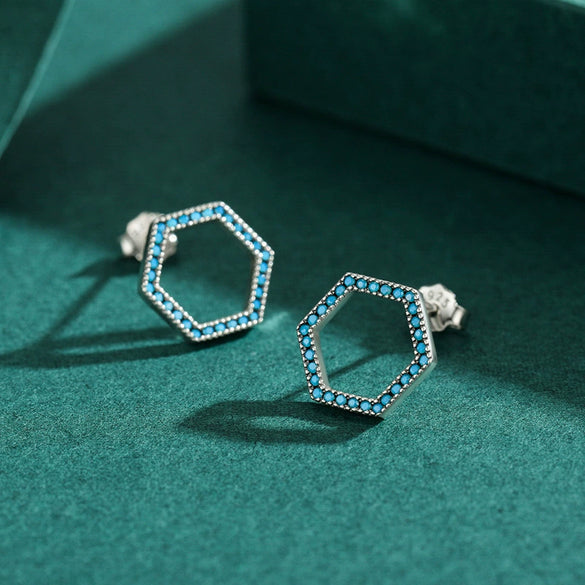 Wholesale Women's S925 Sterling Silver Geometric Turquoise Earrings With Microinlay