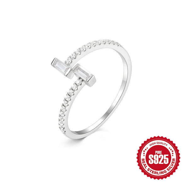Wholesale Women's S925 Sterling Silver Geometric Twist Zircon Open Finger Ring With Electroplating