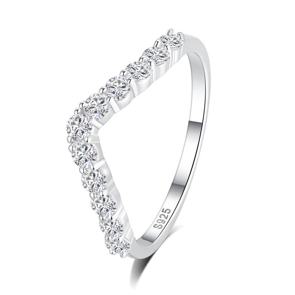 Wholesale Women's S925 Sterling Silver Geometric Vshaped Diamond Ring Jewelry Simple Stacked Design
