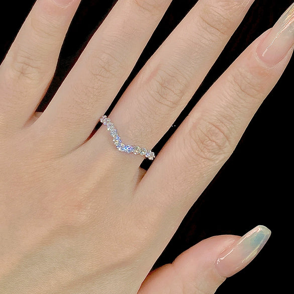 Wholesale Women's S925 Sterling Silver Geometric Vshaped Diamond Ring Jewelry Simple Stacked Design