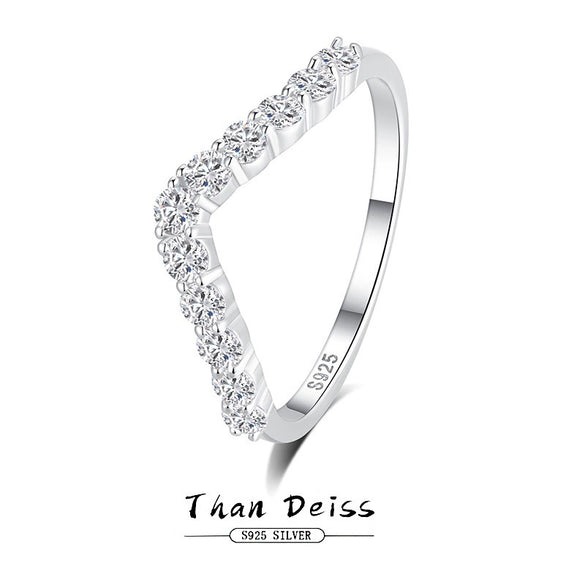 Wholesale Women's S925 Sterling Silver Geometric Vshaped Diamond Ring Jewelry Simple Stacked Design