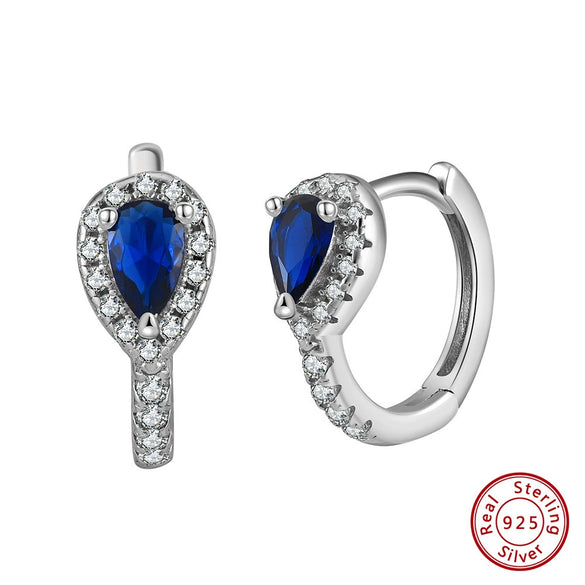 Wholesale Women's S925 Sterling Silver Geometric Water Drop Holding Earrings With 8A Zirconia And Sapphire Electroplated