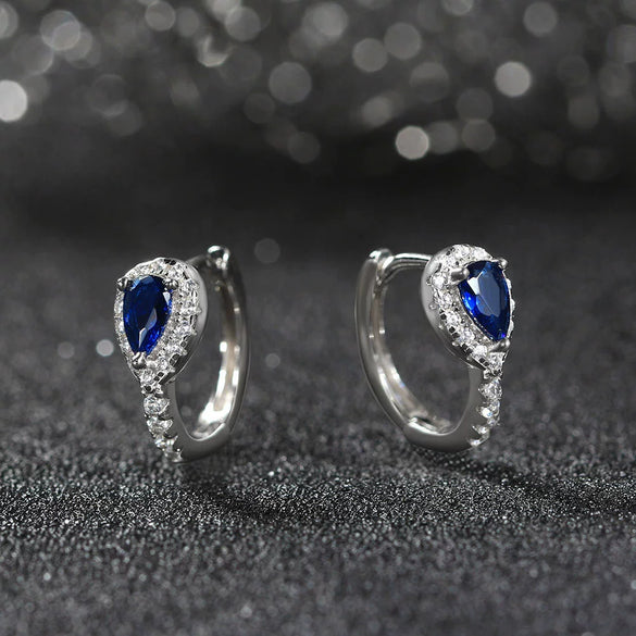 Wholesale Women's S925 Sterling Silver Geometric Water Drop Holding Earrings With 8A Zirconia And Sapphire Electroplated