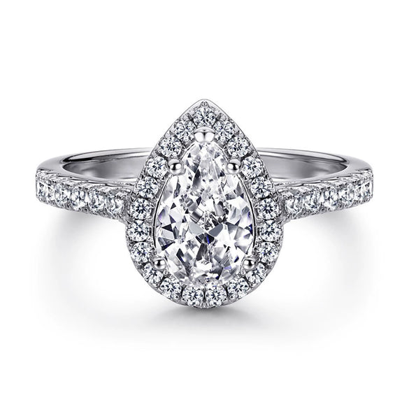 Wholesale Women's S925 Sterling Silver Geometric Water Drop Zircon Ring With Electroplating Design