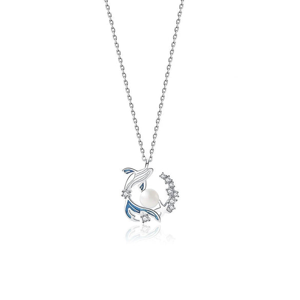 Wholesale Women's S925 Sterling Silver Geometric Whale Drop Necklace With Inlaid Zircon And Cross Chain