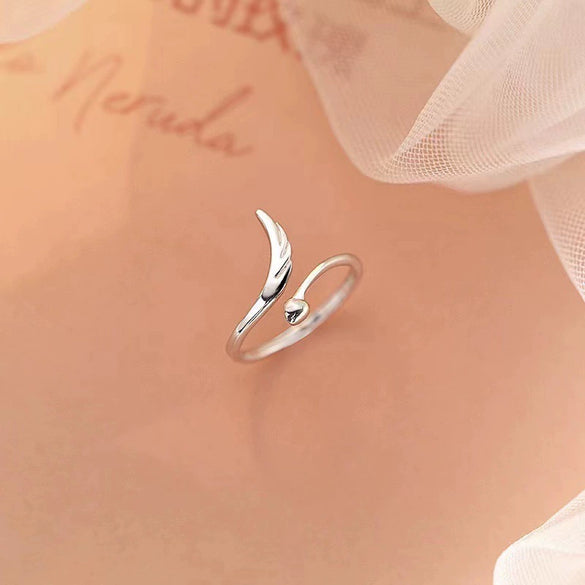 Wholesale Women's S925 Sterling Silver Geometric Wings Opening Ring With Electroplating