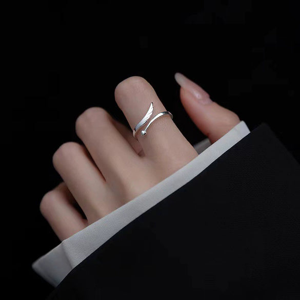 Wholesale Women's S925 Sterling Silver Geometric Wings Opening Ring With Electroplating