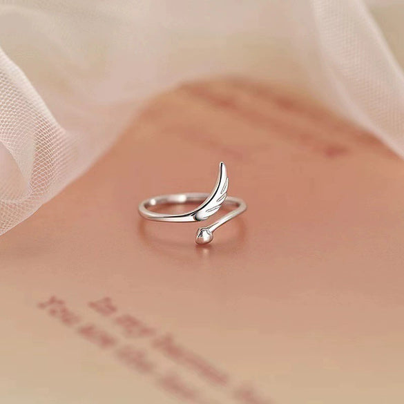 Wholesale Women's S925 Sterling Silver Geometric Wings Opening Ring With Electroplating