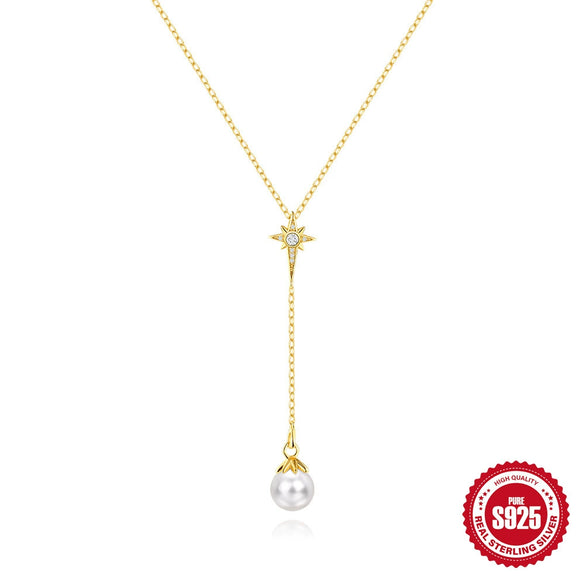 Wholesale Women's S925 Sterling Silver Geometric Y Shaped Clavicle Chain With Pearl And Electroplating Design
