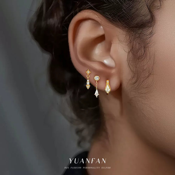 Wholesale Women's S925 Sterling Silver Geometric Zircon Water Drop Earrings