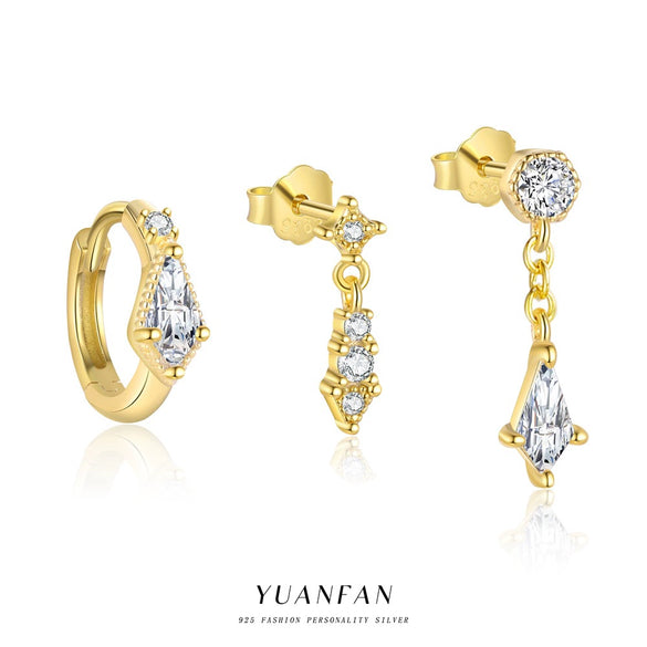 Wholesale Women's S925 Sterling Silver Geometric Zircon Water Drop Earrings