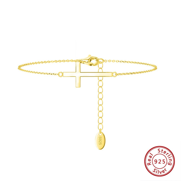 Wholesale Women's S925 Sterling Silver Glossy Cross Bracelet With Electroplating