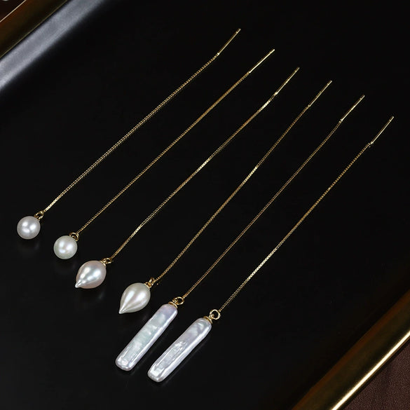 Wholesale Women's S925 Sterling Silver Goldplated Alien Shape Natural Freshwater Pearl Baroque Earrings