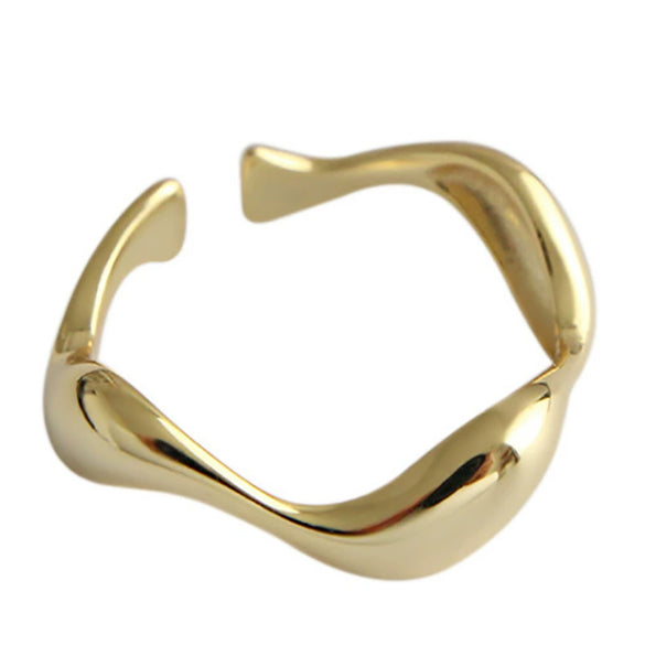 Wholesale Women's S925 Sterling Silver Goldplated Irregular Wave Geometric Pattern Open Ring