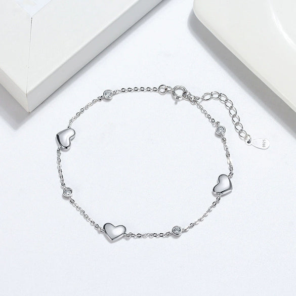 Wholesale Women's S925 Sterling Silver Heart Patterned Jewelry Bracelet Set With Electroplating Treatment