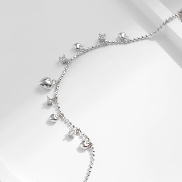 Wholesale Women's S925 Sterling Silver Heart Shape Imitation Diamond Tassel Pendant Bracelet
