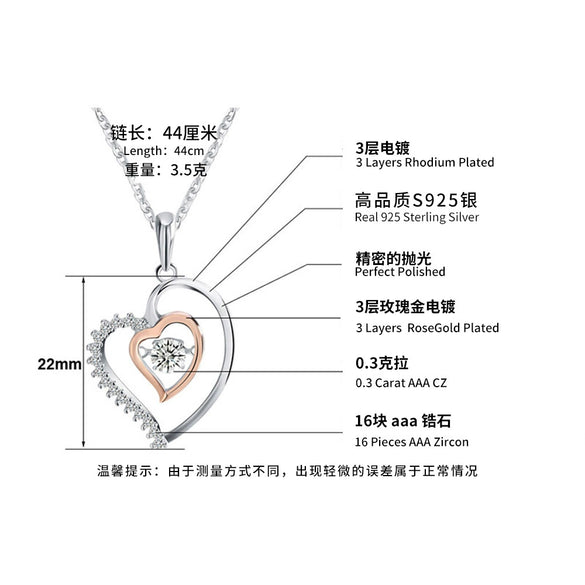 Wholesale Women's S925 Sterling Silver Heart Shape Necklace With Electroplating And Inlaid Zircon