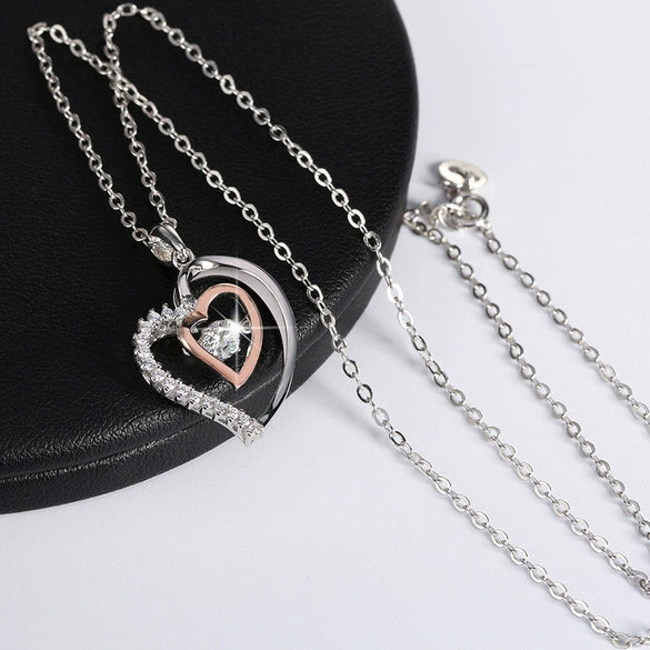 Wholesale Women's S925 Sterling Silver Heart Shape Necklace With Electroplating And Inlaid Zircon