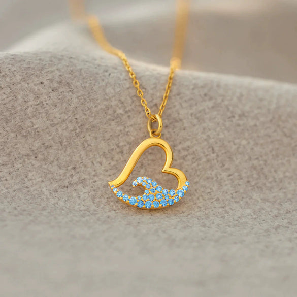 Wholesale Women's S925 Sterling Silver Heart Shape Wave Necklace With O Word Chain And Electroplating Process