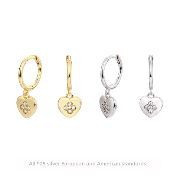 Wholesale Women's S925 Sterling Silver Heart Shaped Inlaid Zircon Stud Earrings