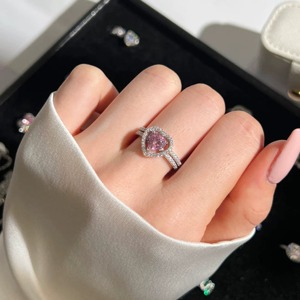 Wholesale Women's S925 Sterling Silver Heart Shaped Ring With Electroplating Design