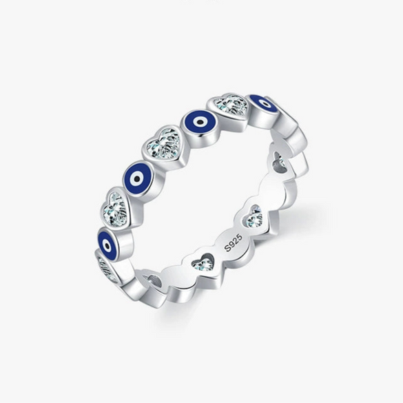 Wholesale Women's S925 Sterling Silver Heartshaped Blue Eye Zircon Ring With Dripping Glue Design