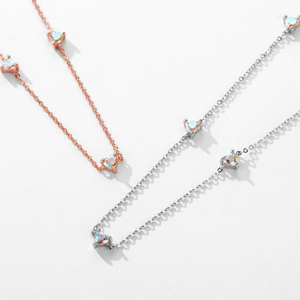 Wholesale Women's S925 Sterling Silver Heartshaped Colorful Zircon Inlaid Clavicle Chain Jewelry