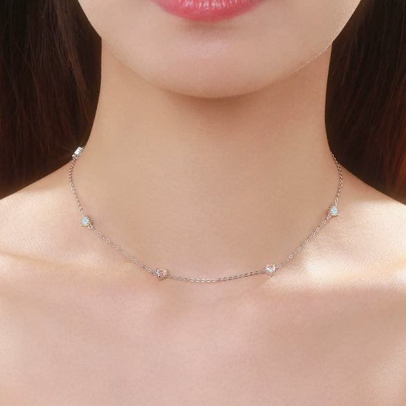 Wholesale Women's S925 Sterling Silver Heartshaped Colorful Zircon Inlaid Clavicle Chain Jewelry