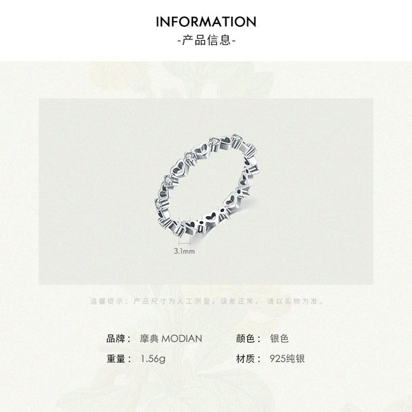 Wholesale Women's S925 Sterling Silver Heartshaped Micro Inlay Hollow Ring Original Design Fashion Stacked Style
