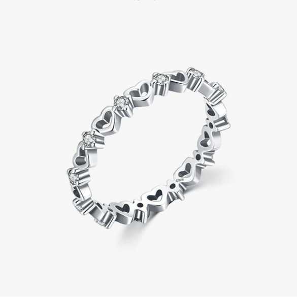 Wholesale Women's S925 Sterling Silver Heartshaped Micro Inlay Hollow Ring Original Design Fashion Stacked Style