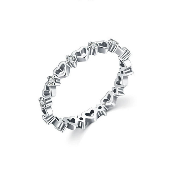 Wholesale Women's S925 Sterling Silver Heartshaped Micro Inlay Hollow Ring Original Design Fashion Stacked Style