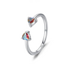 Wholesale Women's S925 Sterling Silver Heartshaped Open Ring With Colorful Zircon Inlay