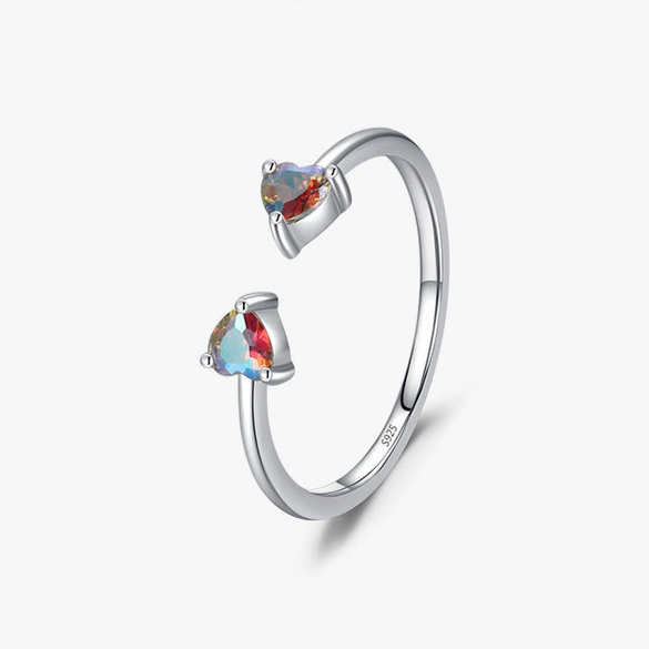 Wholesale Women's S925 Sterling Silver Heartshaped Open Ring With Colorful Zircon Inlay