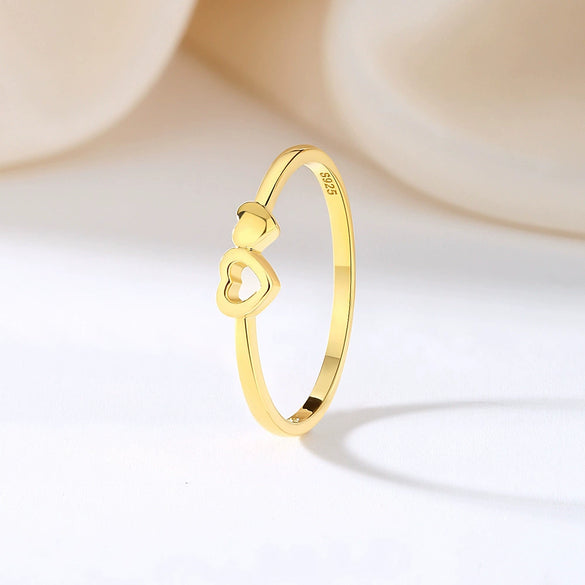 Wholesale Women's S925 Sterling Silver Heartshaped Plain Stacked Ring Electroplated